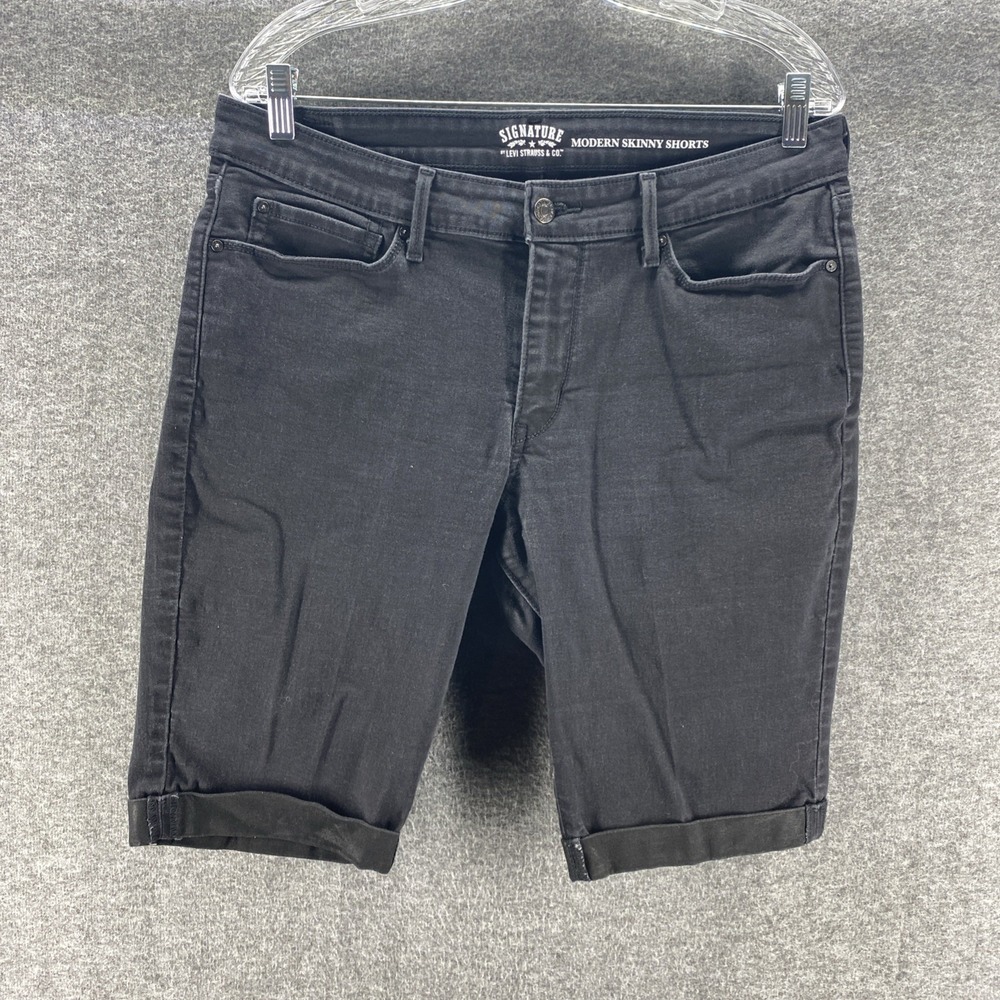 Levi Strauss Shorts Womens 34 Black Denim Stretch Mid Rise Cuffed Modern